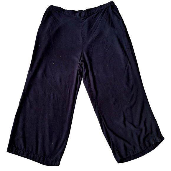 Ellos Womens Plus Size Barrel Cropped Black Wide-Leg Pants With Side Pockets 1X - Picture 1 of 8